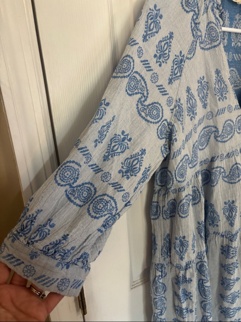 NEjMA Blue Paisley V-Neck 100% cotton Mini Dress - Picture 4 of 11